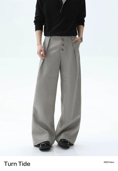 Pleated Buttoned Line Gingham Pants Korean Street Fashion Pants By Turn Tide Shop Online at OH Vault