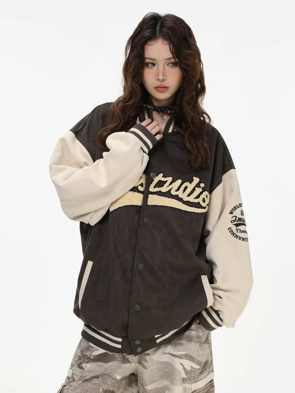 Flock Embroidered Logo Varsity Jacket Korean Street Fashion Jacket By INS Korea Shop Online at OH Vault