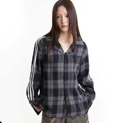 Plaid Striped Sleeve Shirt Korean Street Fashion Shirt By Made Extreme Shop Online at OH Vault