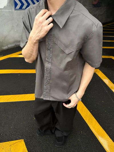 Embroidered Pattern Buttoned Shirt Korean Street Fashion Shirt By Made Extreme Shop Online at OH Vault