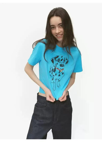 Dalmatian Dog Cropped T-Shirt Korean Street Fashion T-Shirt By Country Moment Shop Online at OH Vault