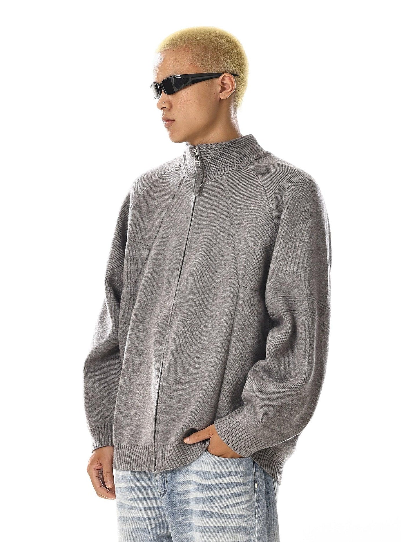 Ribbed Cuffs Raglan Sleeves Knit Jacket Korean Street Fashion Jacket By MEBXX Shop Online at OH Vault