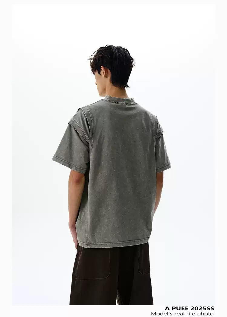Washed Distressed Cut T-Shirt Korean Street Fashion T-Shirt By A PUEE Shop Online at OH Vault