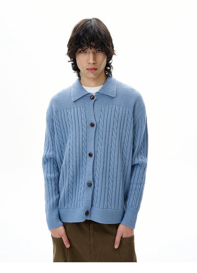 Cable Knit Collared Cardigan Korean Street Fashion Cardigan By 77Flight Shop Online at OH Vault
