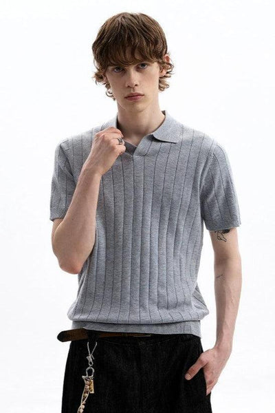 Textured V-Neck Knit Polo Korean Street Fashion Polo By A PUEE Shop Online at OH Vault