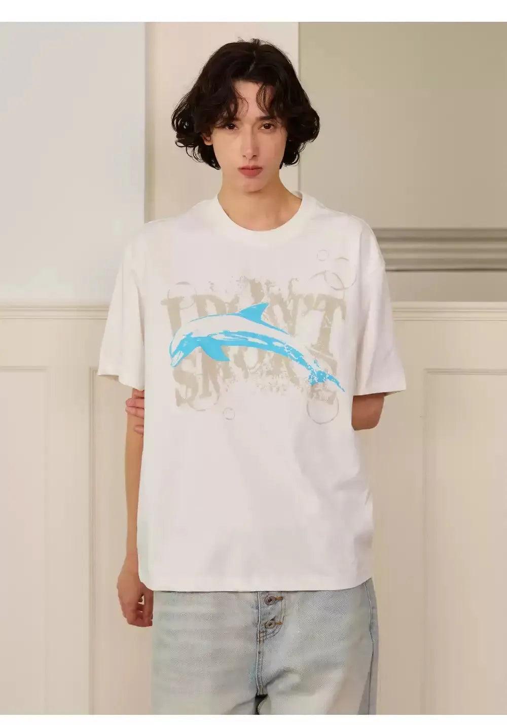 Distressed Dolphin Logo T-Shirt Korean Street Fashion T-Shirt By Donsmoke Shop Online at OH Vault