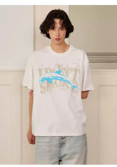 Distressed Dolphin Logo T-Shirt Korean Street Fashion T-Shirt By Donsmoke Shop Online at OH Vault