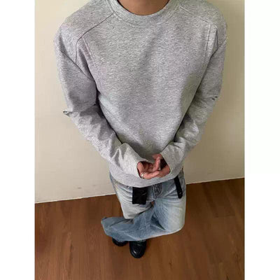 Structured Casual Fit L/S T-Shirt Korean Street Fashion Crewneck By Made Extreme Shop Online at OH Vault