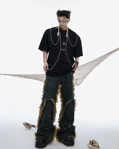 Chains Shoulder Pad T-Shirt Korean Street Fashion T-Shirt By Argue Culture Shop Online at OH Vault
