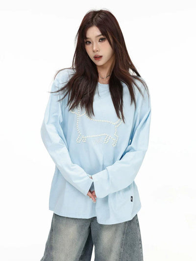 Pearl Puppy Long Sleeve T-Shirt Korean Street Fashion T-Shirt By INS Korea Shop Online at OH Vault