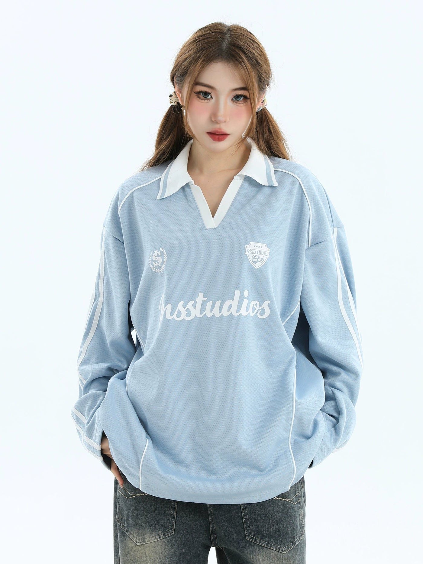 Jersey Style Long Sleeve Polo Korean Street Fashion Polo By INS Korea Shop Online at OH Vault