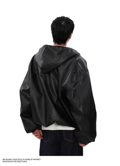 Sleek Drawstring Hooded PU Leather Jacket Korean Street Fashion Jacket By Mr Nearly Shop Online at OH Vault