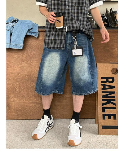 Faded Highlight Spot Denim Shorts Korean Street Fashion Shorts By Poikilotherm Shop Online at OH Vault