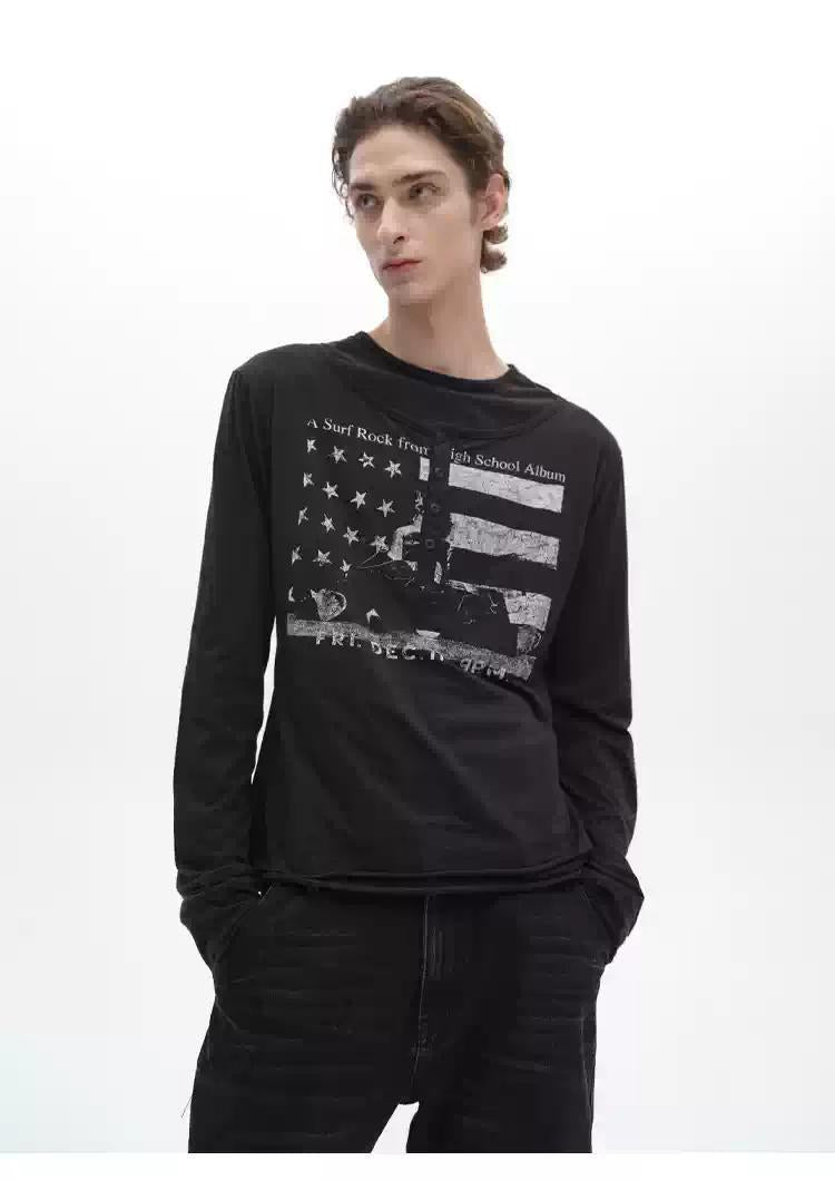 BNW Graphic Layered Henley T-Shirt Korean Street Fashion T-Shirt By Pioneer of Heroism Shop Online at OH Vault