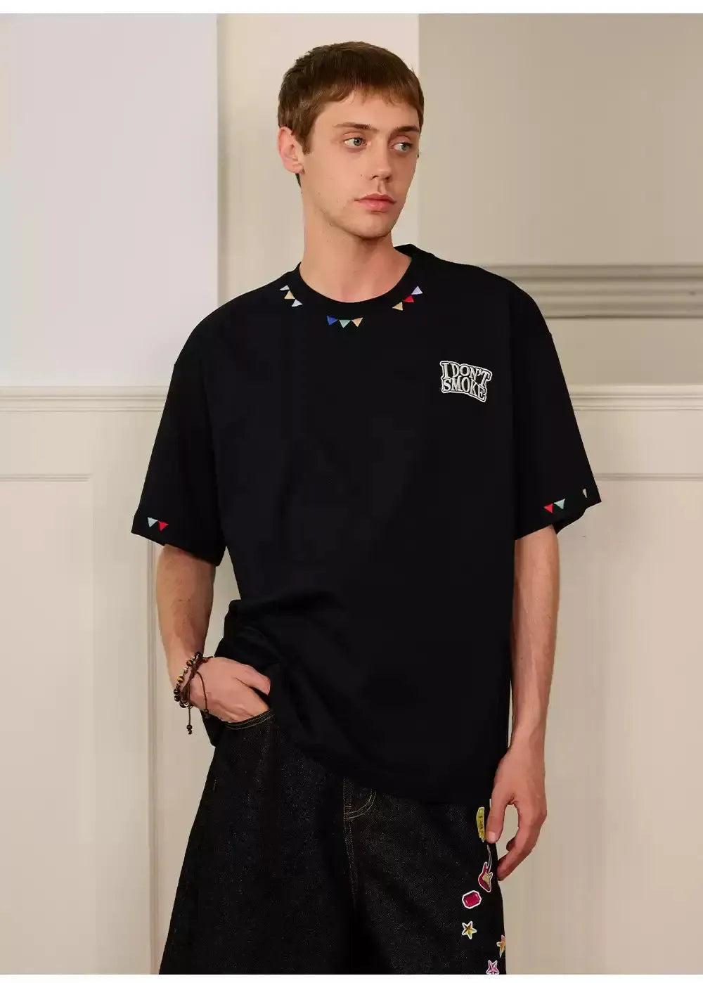 Logo Embroidery Clean Fit T-Shirt Korean Street Fashion T-Shirt By Donsmoke Shop Online at OH Vault