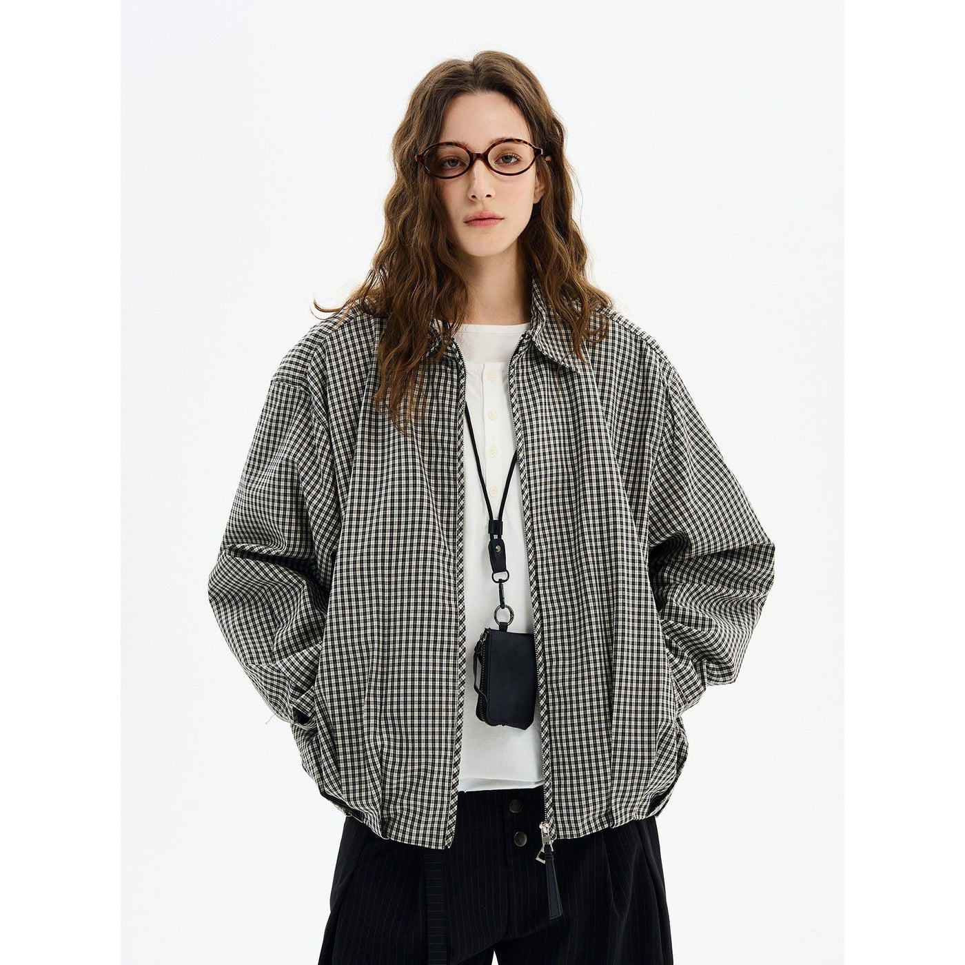 Pleated Checkered Zipped Jacket Korean Street Fashion Jacket By MaxDstr Shop Online at OH Vault