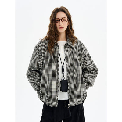 Pleated Checkered Zipped Jacket Korean Street Fashion Jacket By MaxDstr Shop Online at OH Vault