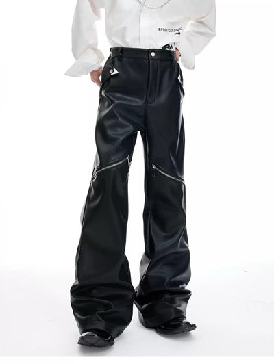 Metallic Zip Slim Fit PU Leather Pants Korean Street Fashion Pants By Argue Culture Shop Online at OH Vault
