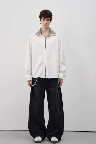 Layered Collar Edge L/S Shirt Korean Street Fashion Shirt By MaxDstr Shop Online at OH Vault