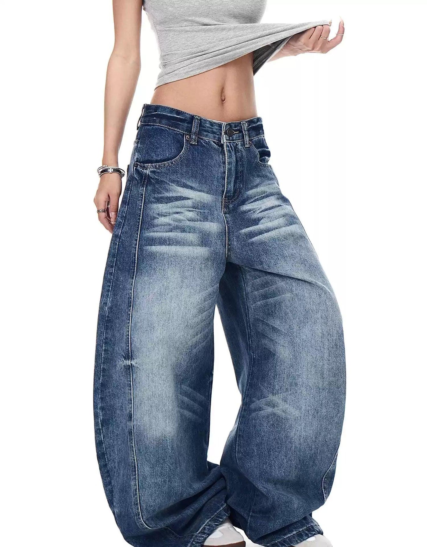 Faded Whiskers Wide Jeans Korean Street Fashion Jeans By Blacklists Shop Online at OH Vault
