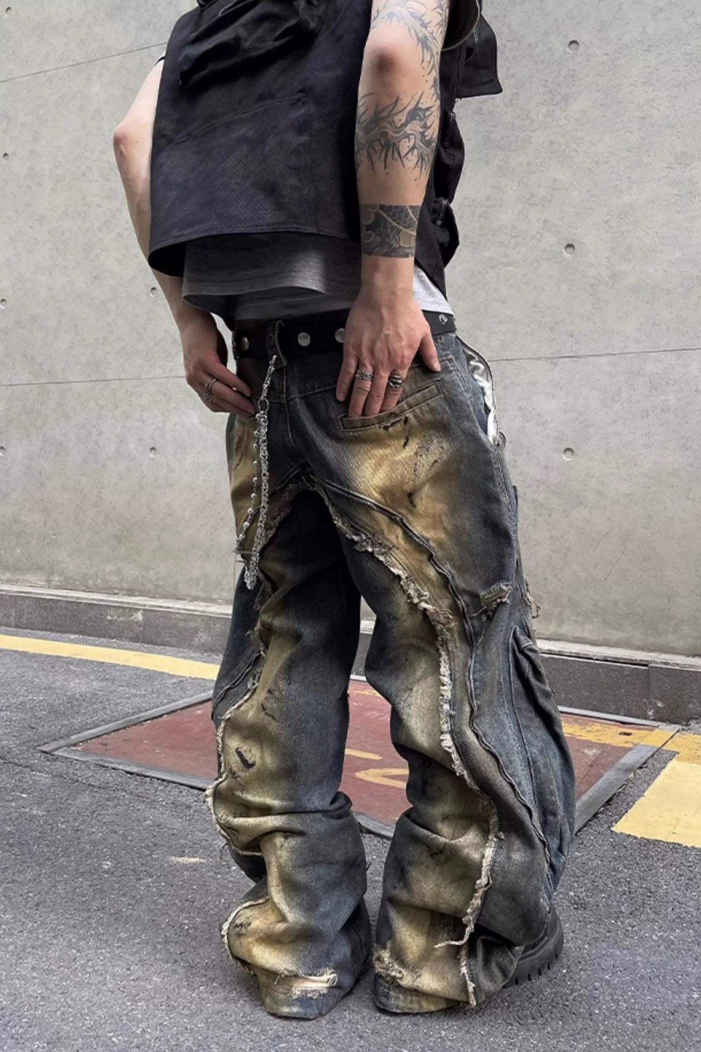 Faded & Distressed Loose Jeans Korean Street Fashion Jeans By Dark Fog Shop Online at OH Vault