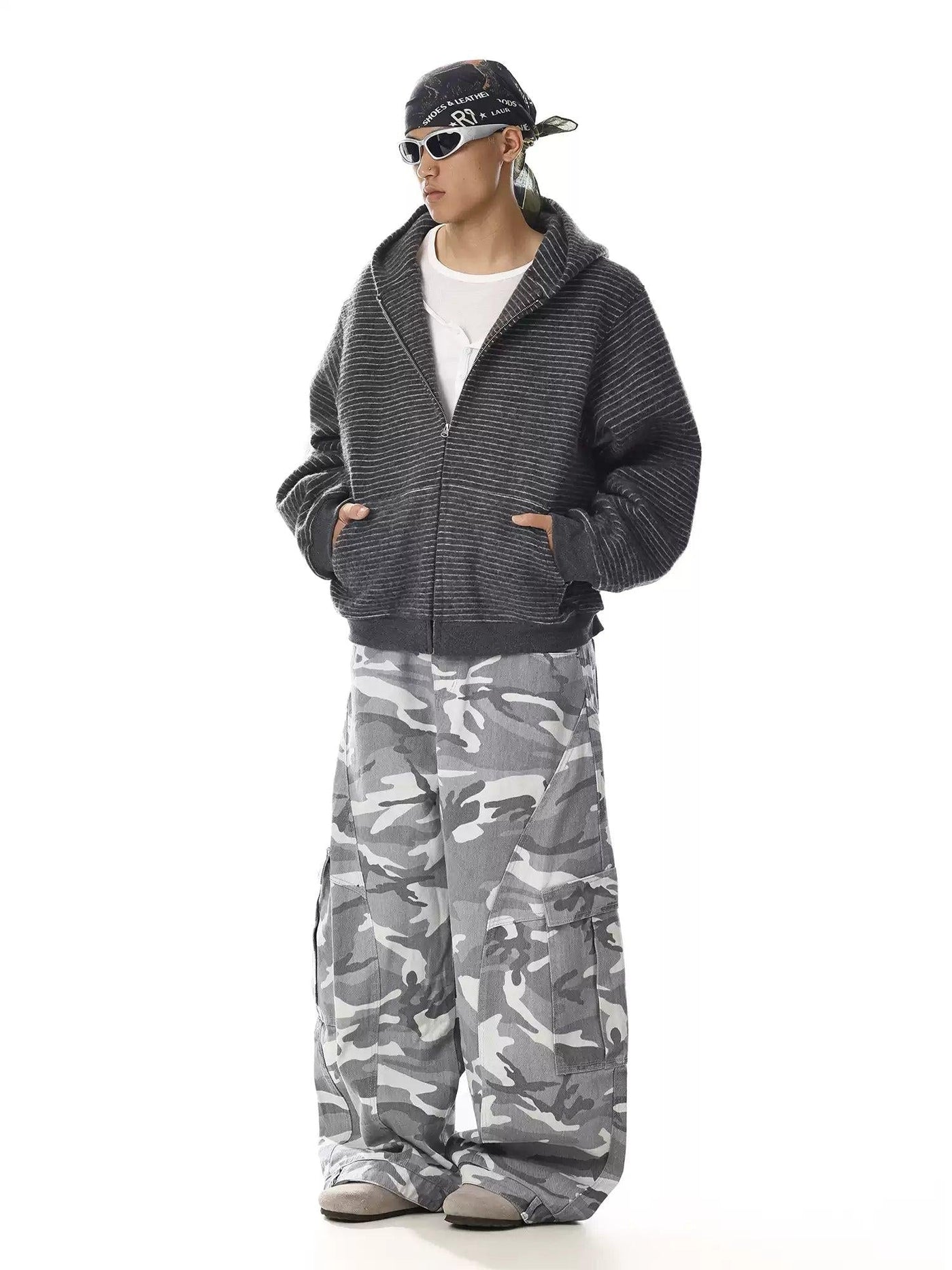 Striped Boxy Fit Zip-Up Hoodie Korean Street Fashion Hoodie By MEBXX Shop Online at OH Vault