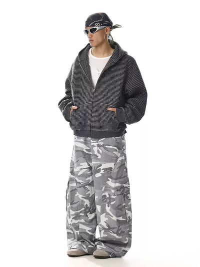 Striped Boxy Fit Zip-Up Hoodie Korean Street Fashion Hoodie By MEBXX Shop Online at OH Vault