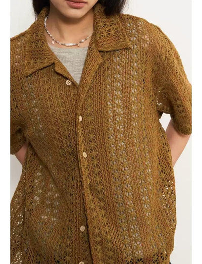 Patterned and Buttoned Knit Shirt Korean Street Fashion Shirt By 11St Crops Shop Online at OH Vault
