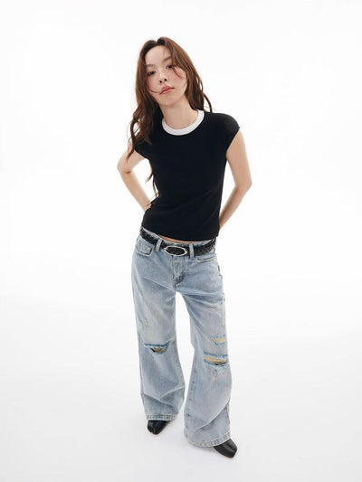Ripped Hole Flared Jeans Korean Street Fashion Jeans By Funky Fun Shop Online at OH Vault