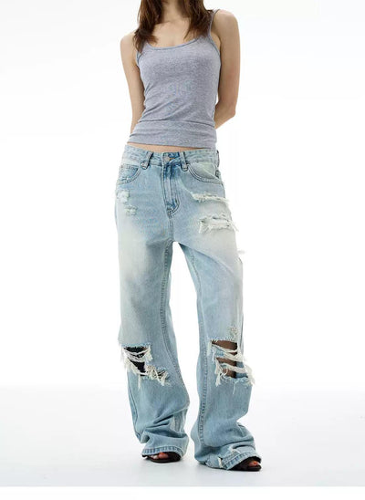 Distressed Lines and Spots Jeans Korean Street Fashion Jeans By 77Flight Shop Online at OH Vault