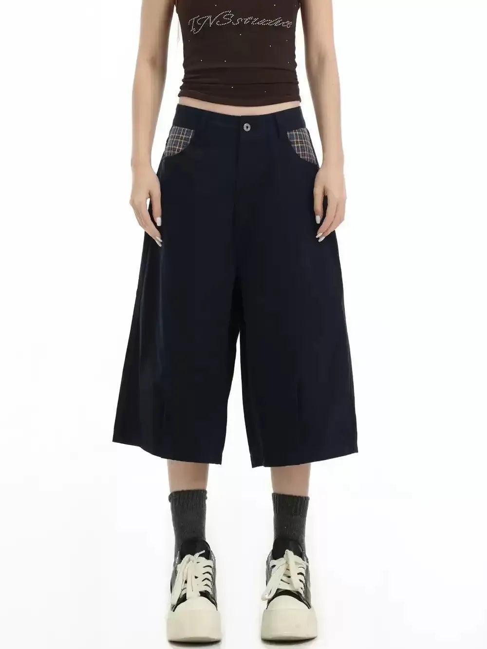 Plaid Spliced Mid-Length Shorts Korean Street Fashion Shorts By INS Korea Shop Online at OH Vault