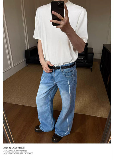 Raw Edge Panels Straight Jeans Korean Street Fashion Jeans By MaxDstr Shop Online at OH Vault