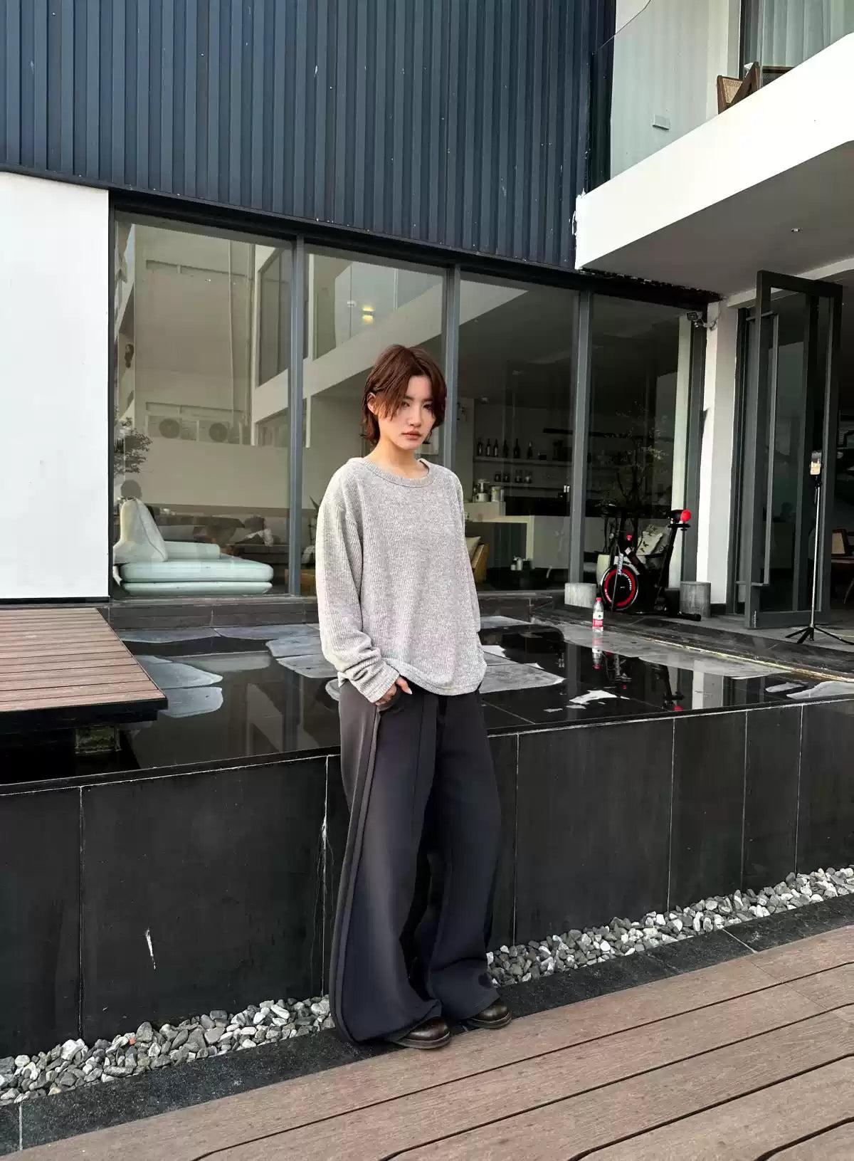Basic Textured Long Sleeve T-Shirt Korean Street Fashion T-Shirt By Made Extreme Shop Online at OH Vault