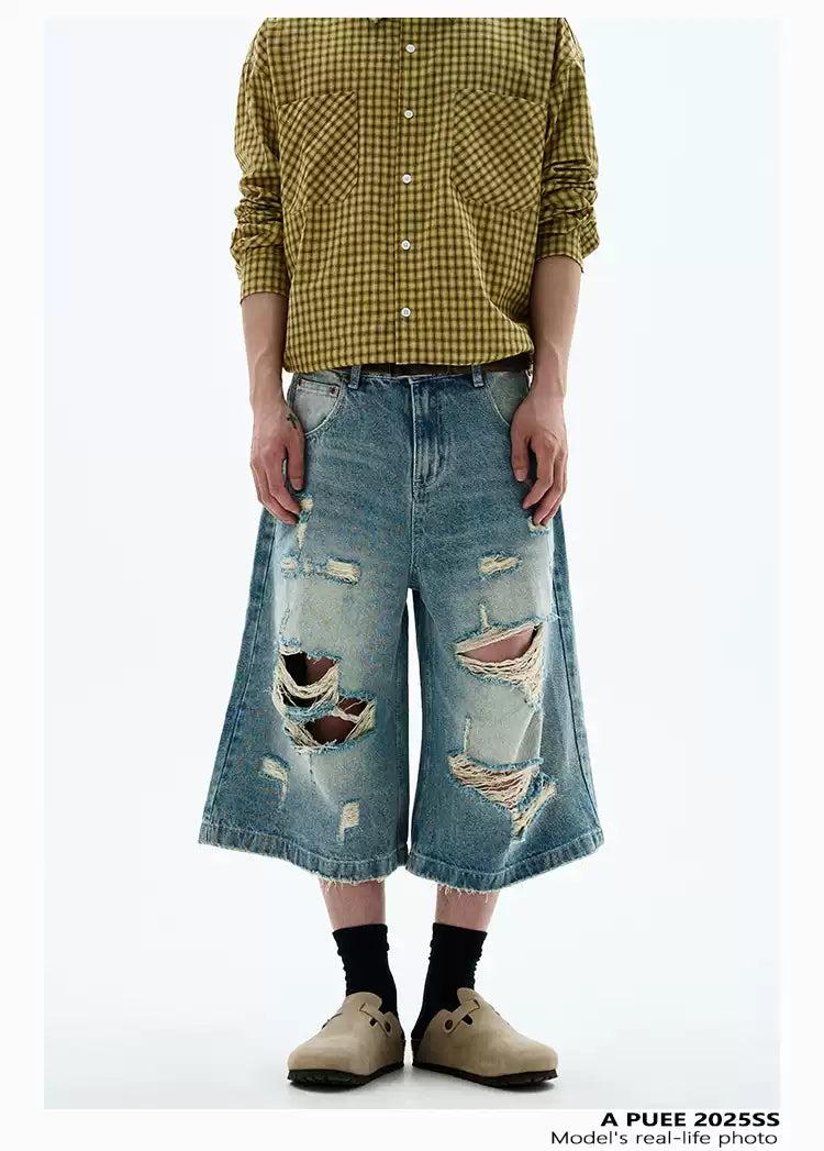 Distressed & Ripped Denim Shorts Korean Street Fashion Shorts By A PUEE Shop Online at OH Vault