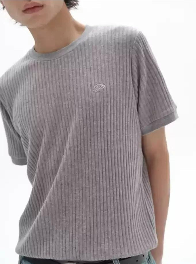 Plain Ribbed Knit T-Shirt Korean Street Fashion T-Shirt By Pioneer of Heroism Shop Online at OH Vault