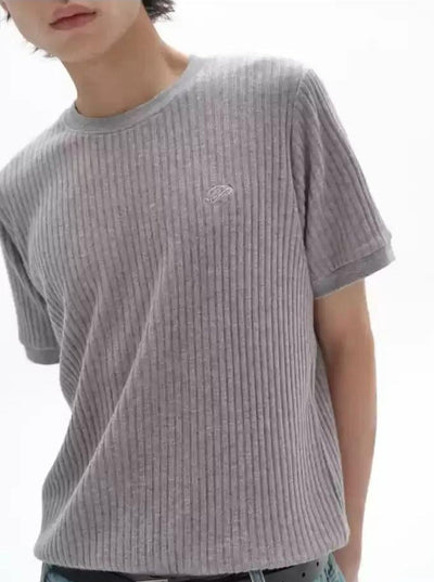 Plain Ribbed Knit T-Shirt Korean Street Fashion T-Shirt By Pioneer of Heroism Shop Online at OH Vault