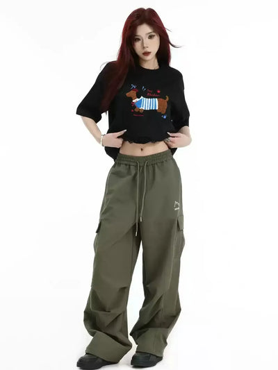 Dachshund Towel Embroidery T-Shirt Korean Street Fashion T-Shirt By INS Korea Shop Online at OH Vault