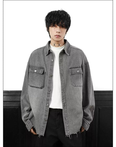 Washed Raw Edge Denim Shirt Korean Street Fashion Shirt By Mr Nearly Shop Online at OH Vault