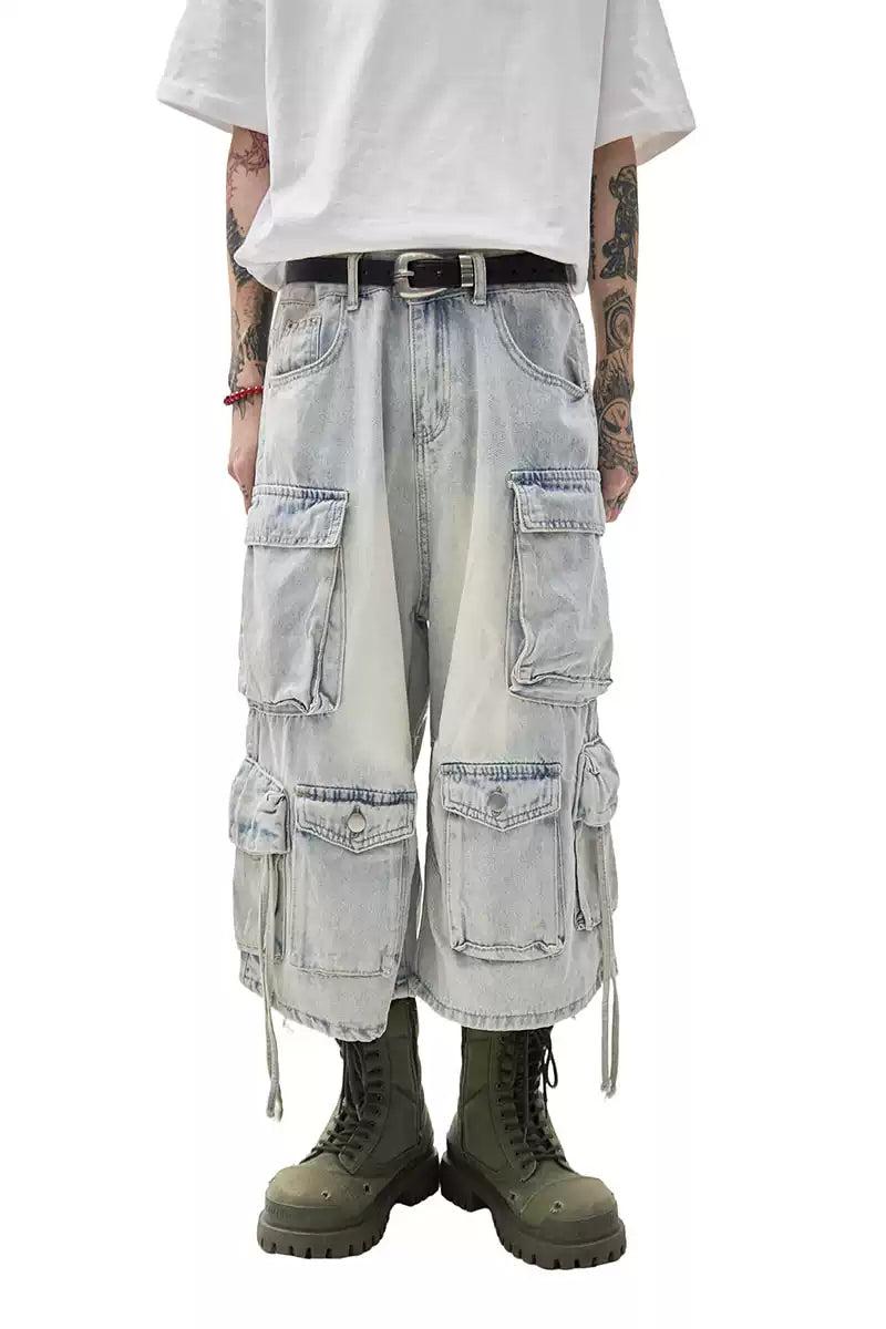Faded Multi-Pockets Denim Shorts Korean Street Fashion Shorts By Ash Dark Shop Online at OH Vault