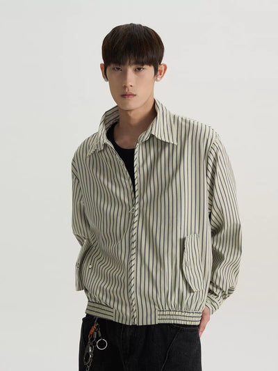 Snap Button Pockets Striped Jacket Korean Street Fashion Jacket By A PUEE Shop Online at OH Vault