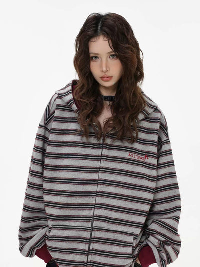 Striped and Spliced Hoodie Korean Street Fashion Hoodie By INS Korea Shop Online at OH Vault