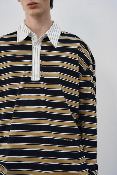Spliced Collar Striped L/S T-Shirt Korean Street Fashion T-Shirt By MaxDstr Shop Online at OH Vault