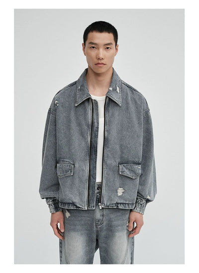 Distressed Spots Washed Denim Jacket Korean Street Fashion Jacket By NANS Shop Online at OH Vault