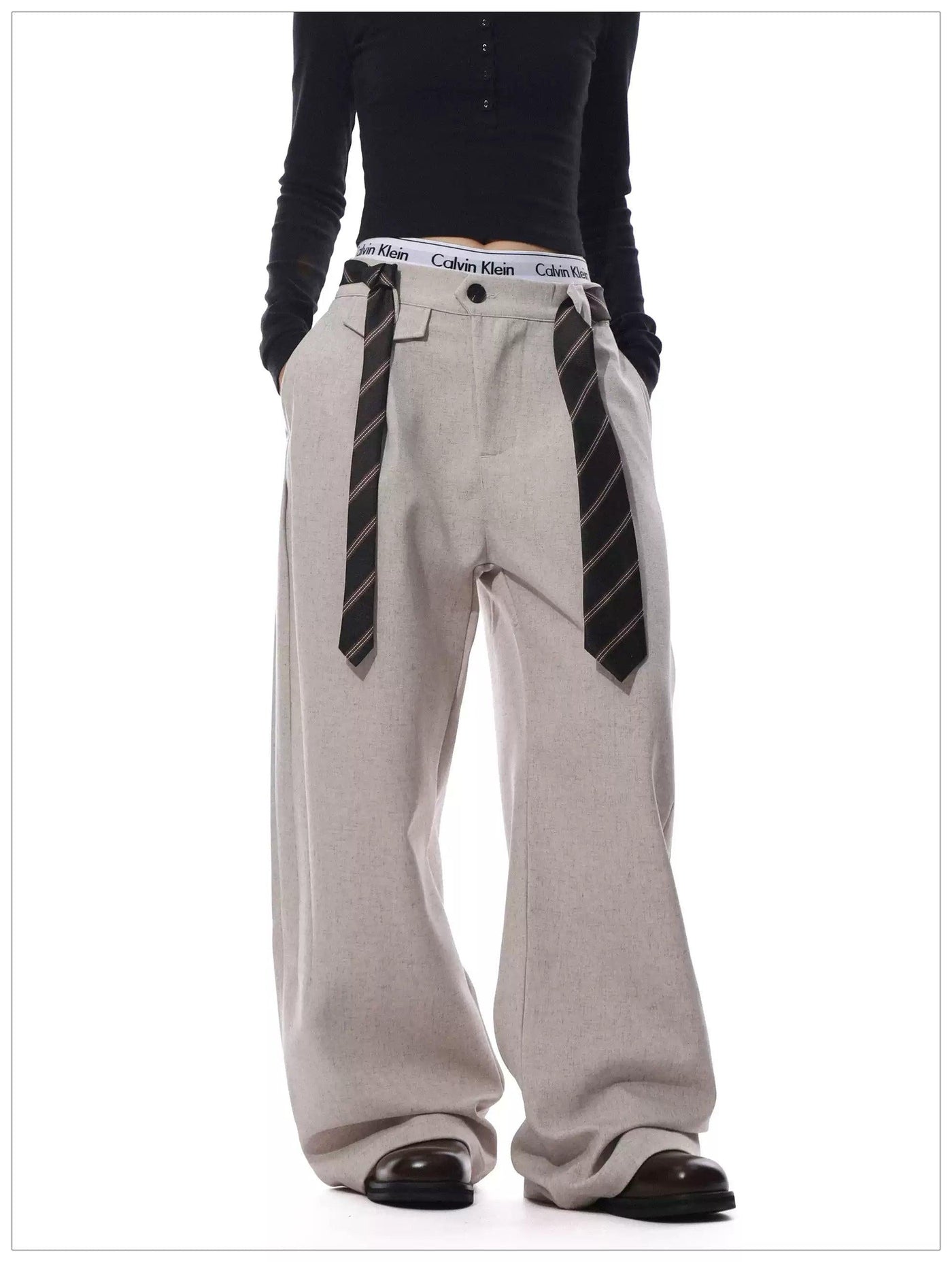 Pleated Belt Strap Trousers Korean Street Fashion Trousers By Mr Nearly Shop Online at OH Vault