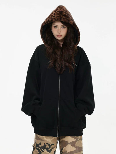 Animal Print Faux Fur Hood Jacket Korean Street Fashion Jacket By INS Korea Shop Online at OH Vault