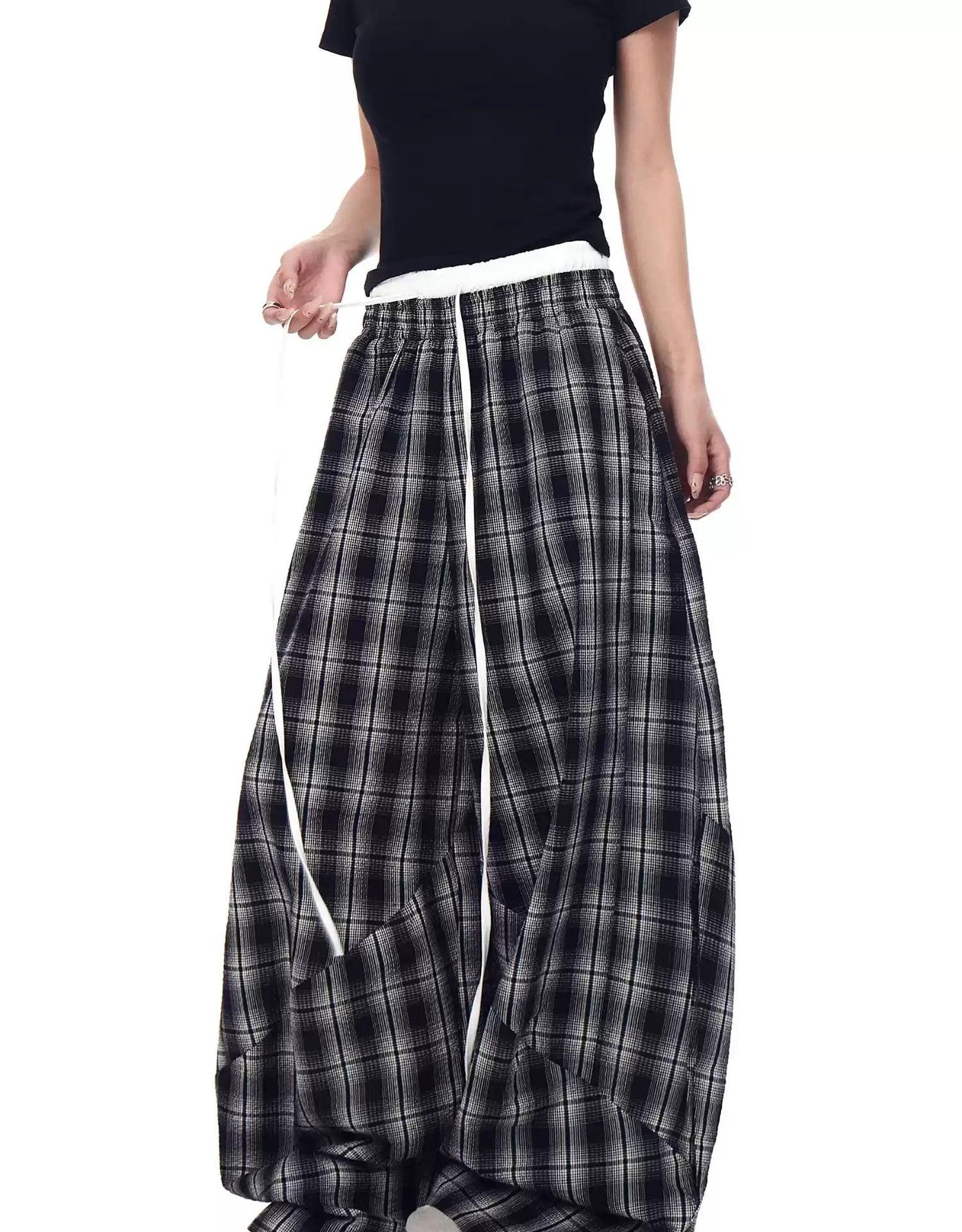 Double Waist Slouchy Plaid Pants Korean Street Fashion Pants By Blacklists Shop Online at OH Vault