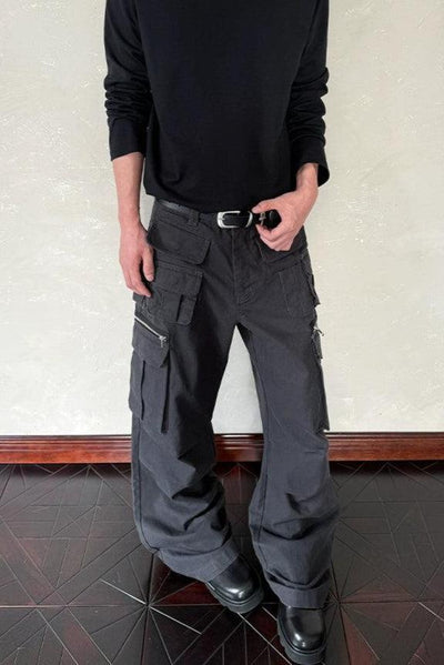 Multiple Pockets Flared Pants Korean Street Fashion Jeans By A PUEE Shop Online at OH Vault