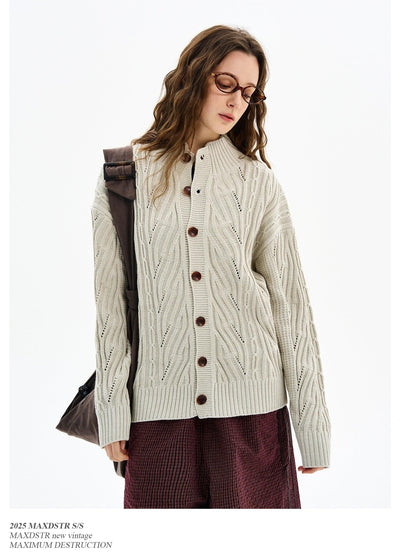 Textured Ribbed Knit Cardigan Korean Street Fashion Cardigan By MaxDstr Shop Online at OH Vault