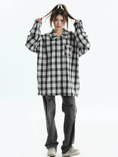 Rhinestone Plaid Buttoned Shirt Korean Street Fashion Shirt By INS Korea Shop Online at OH Vault