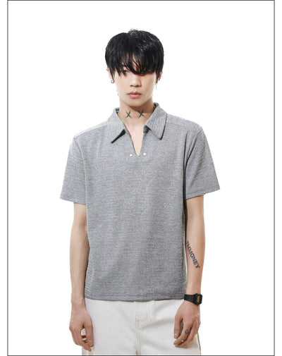Textured V-Neck Polo Korean Street Fashion Polo By Mr Nearly Shop Online at OH Vault